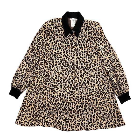 St John Separates Leopard Cheetah Animal Wool Cardigan Sweater Dress Womens L - Picture 1 of 12